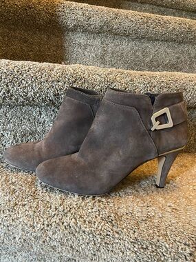Vince Camuto grey Suede Ankle Booties with Side Zip buckle details